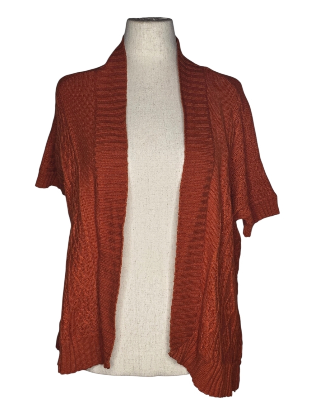 Fenn Wright Manson Rust Orange Cable Knit Open Front Cardigan Size M